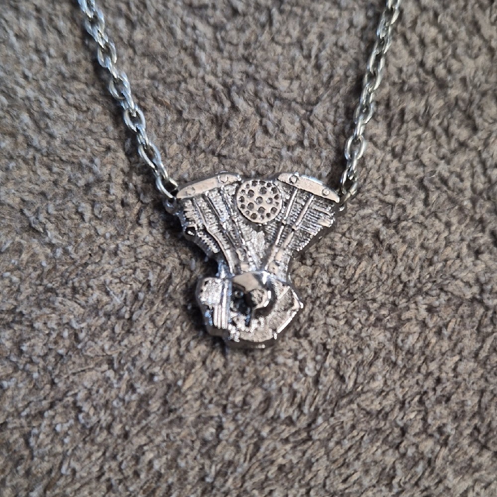 Vintage Harley-Davidson Silver Engine Necklace
